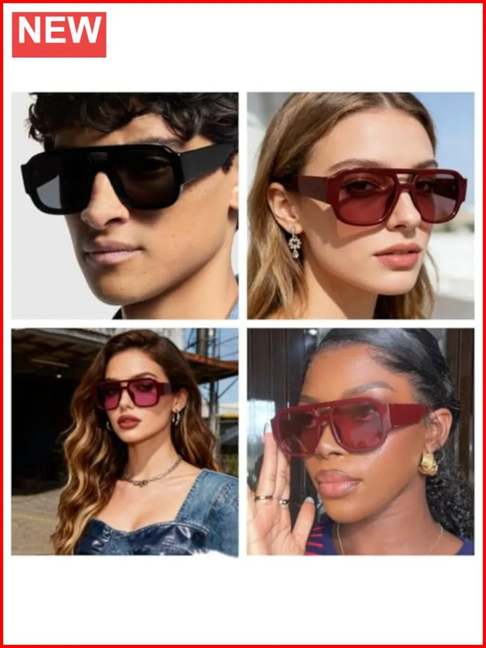 Retro Oversized Aviator Sunglasses Chunky Double Bridge Thick Frame Square